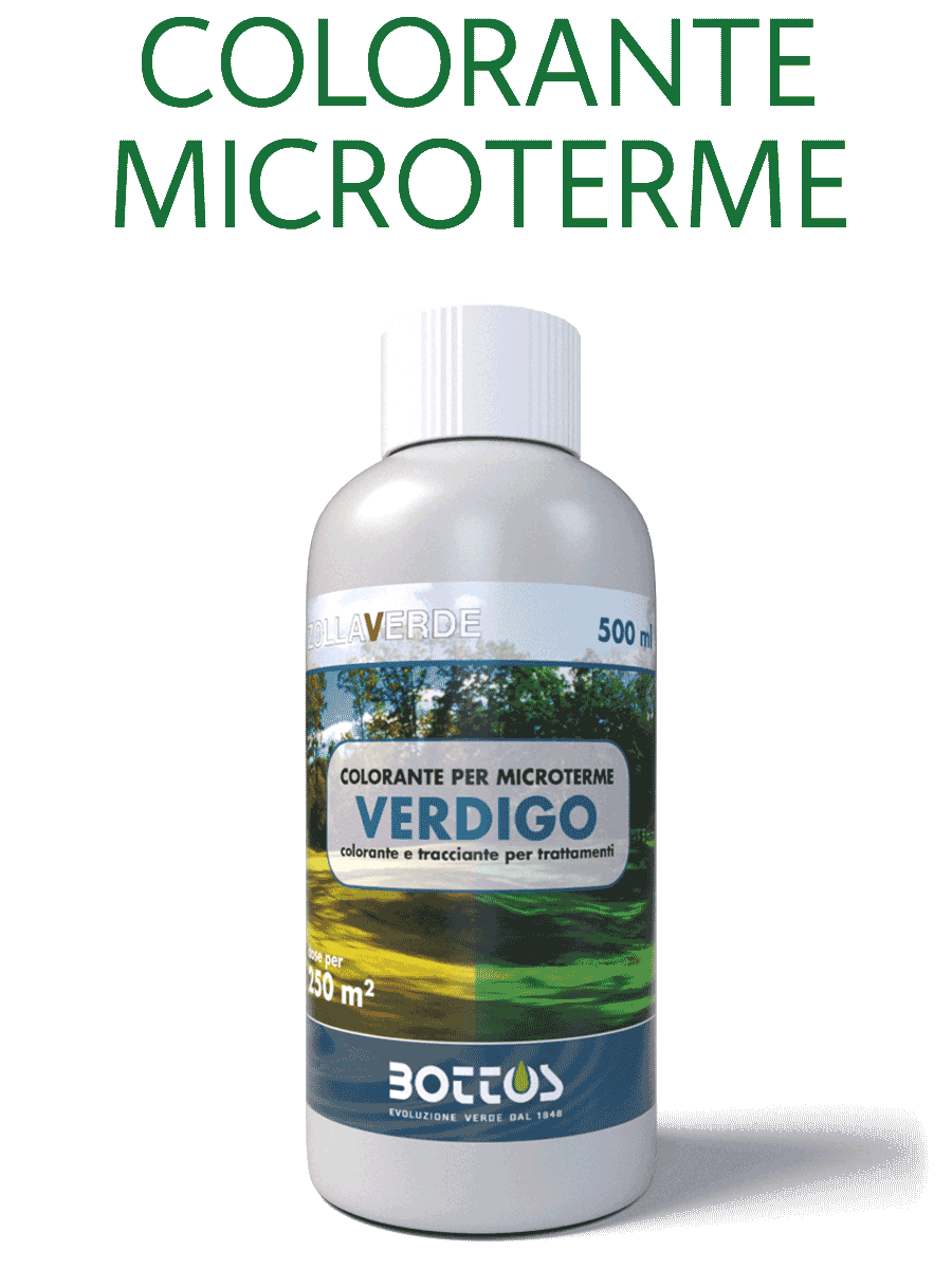 Colorante per prato microterme Verdigo Zollaverde Bottos, flacone da 500 ml