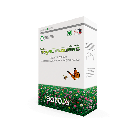 Sementi per prato fiorito Royal Flowers Master Green Bottos, scatola da 1 kg con bustina di fiori