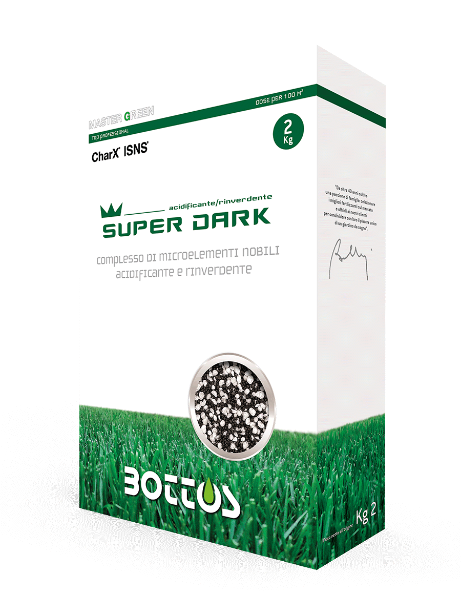 Concime rinverdente Super Dark CharX Master Green Bottos, scatola da 2 kg