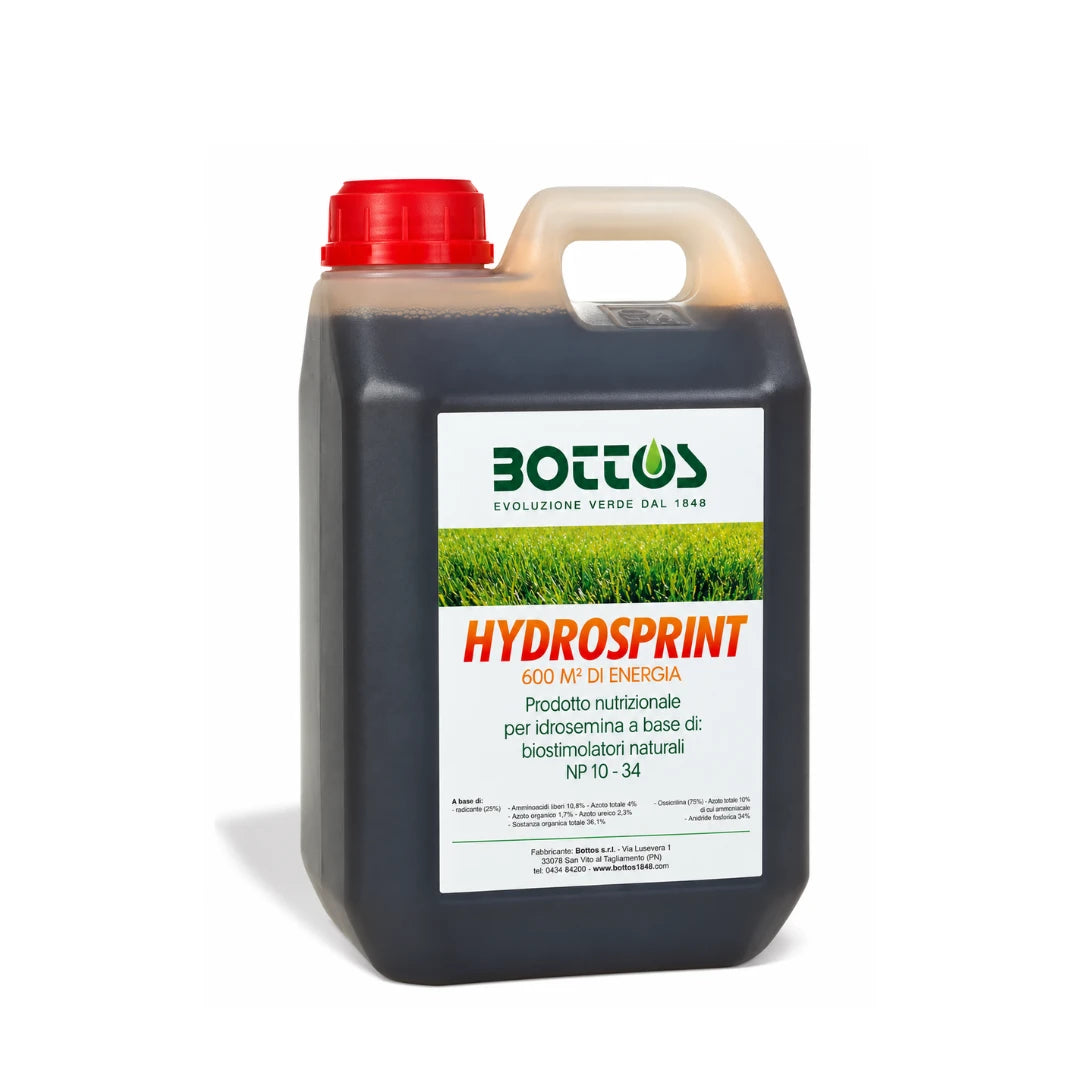 Hydrosprint Bottos, prodotto nutrizionale NP 10-34 per idrosemina, tanica da 2 litri